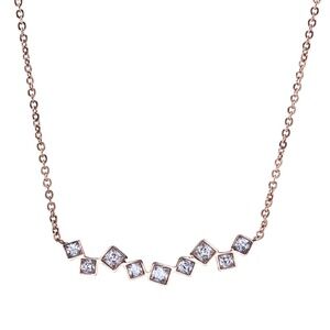 Gold-Tone Square CZ Bar Necklace – 16+1"